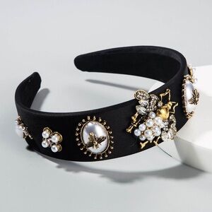 Baroque pearl Headband BEE’s- faux pearls,  gold tone metal Victorian insp.  NEW